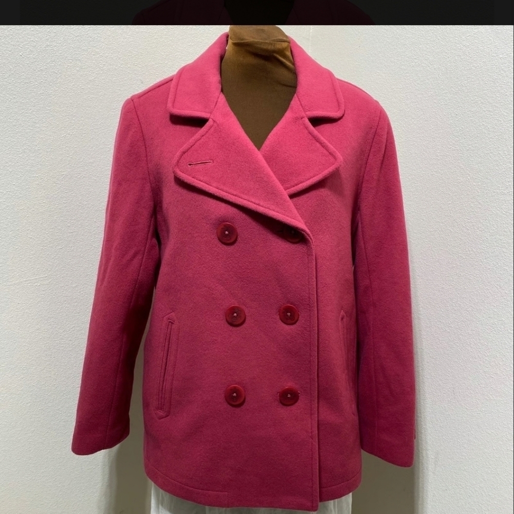 L.L. Bean 10P Pink Double-Breasted Pea Coat Bellandi Italian Wool Thinsulate